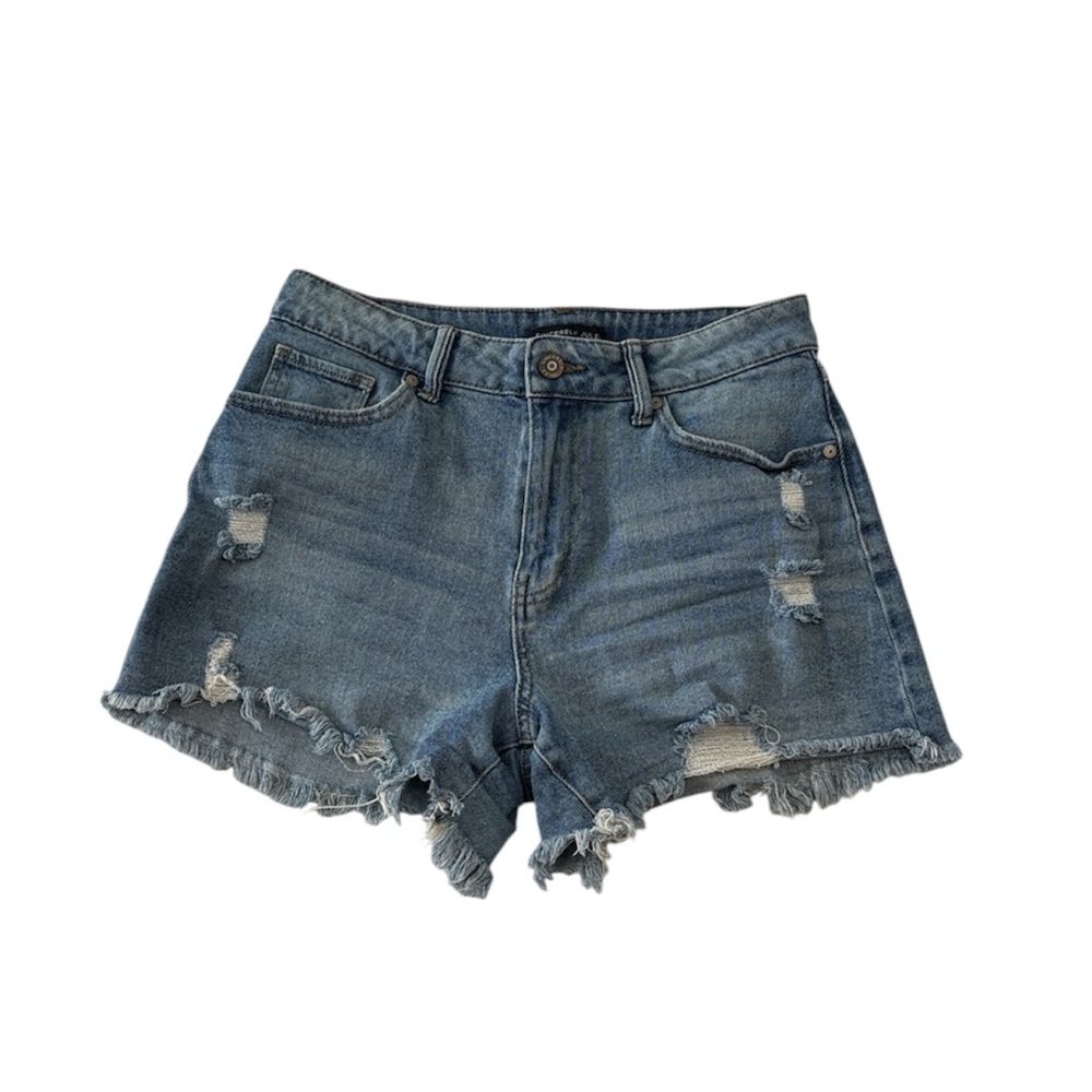 Sincerely Jules Distressed Blue Denim Women's Shorts - Casual Frayed Hem